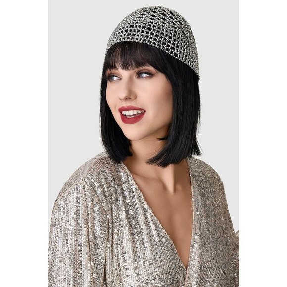 1920s Beaded Flapper Headpiece Silver Elastic Gatsby Costume Accessory